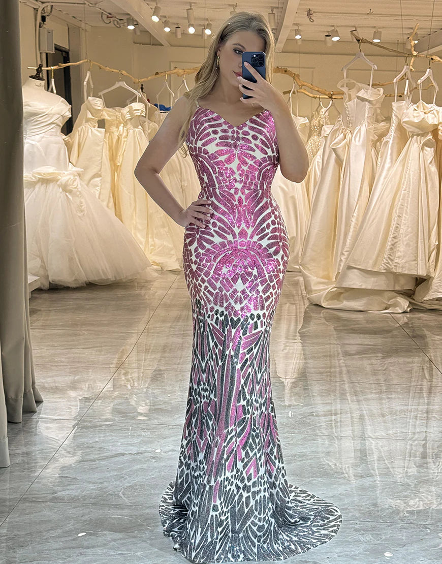 Sparkly Purple Sequins Mermaid Long Prom Dress