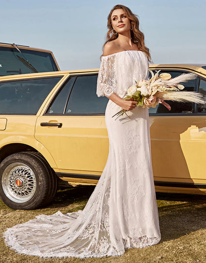 Mermaid Off The Shoulder Lace Boho Wedding Dress