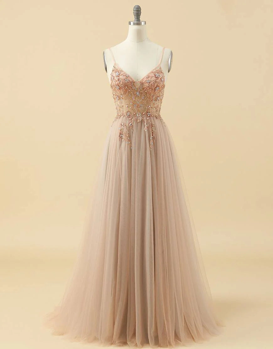 A-line Tulle Prom Dress with Beading