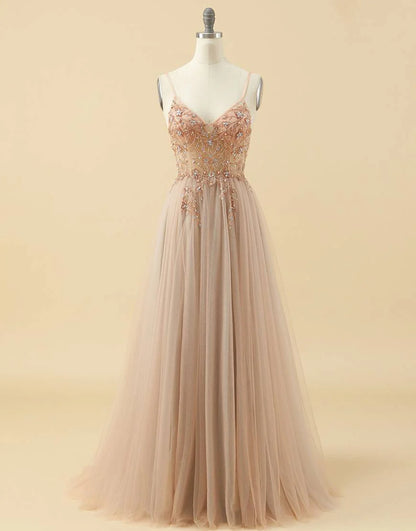 A-line Tulle Prom Dress with Beading