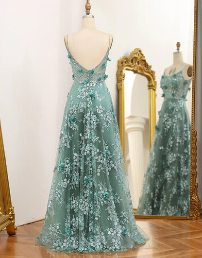Spaghetti Straps A Line Prom Dress with Appliques