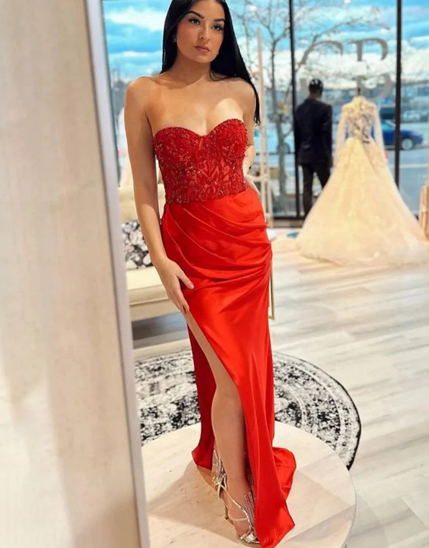 Sweetheart Pink Long Prom Dress with Lace