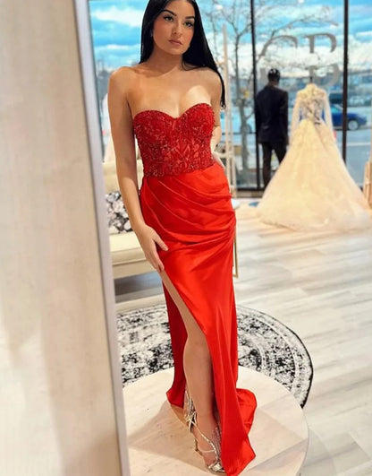 Sweetheart Pink Long Prom Dress with Lace
