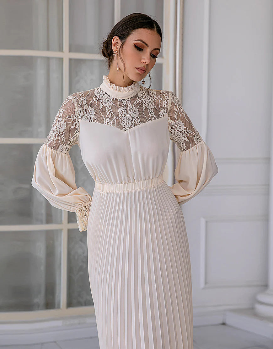 Apricot Long Sleeves Lace Mother Dress