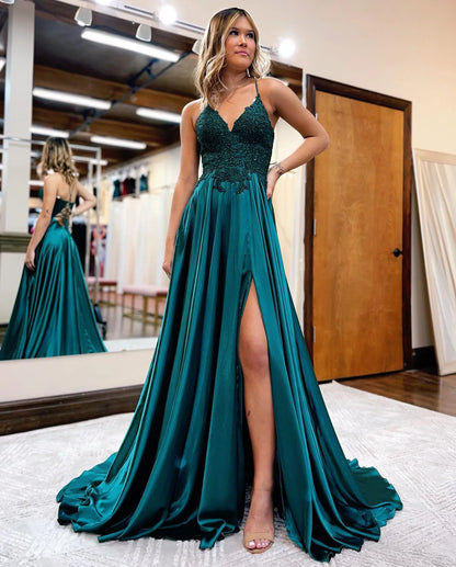 A-Line Long Prom Dress with Lace