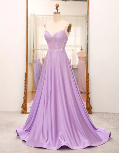 Sparkly Lilac A-Line Corset Prom Dresses with Rhinestones