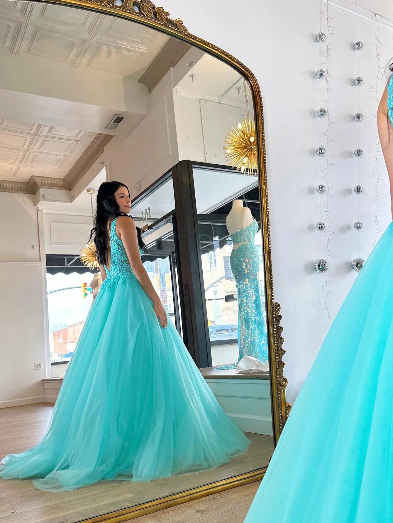 A Line V Neck Long Prom Dress With Appliques
