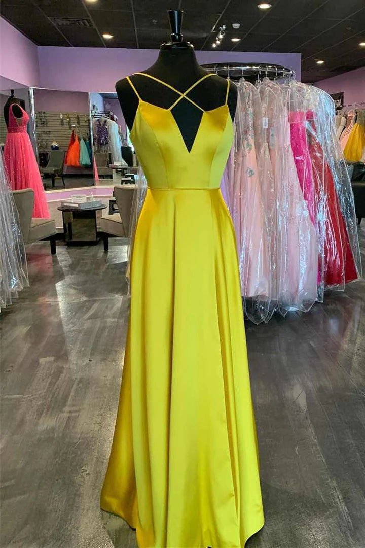Satin Lace-Up Backless Long Formal Dress