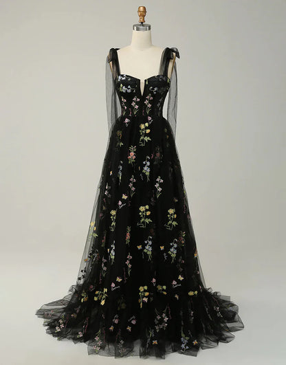 Embroidery Corset Long Prom Dress