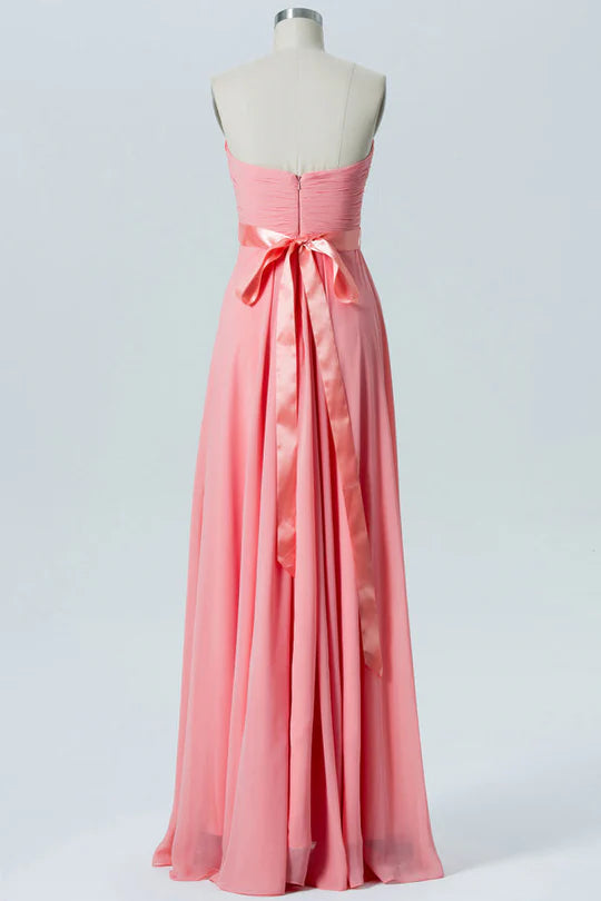 Pink Sweetheart Bow Back Off-the-Shoulder Chiffon Bridesmaid Dress