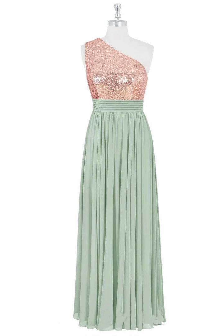 Sequins One-Shoulder Long Bridesmaid Dress