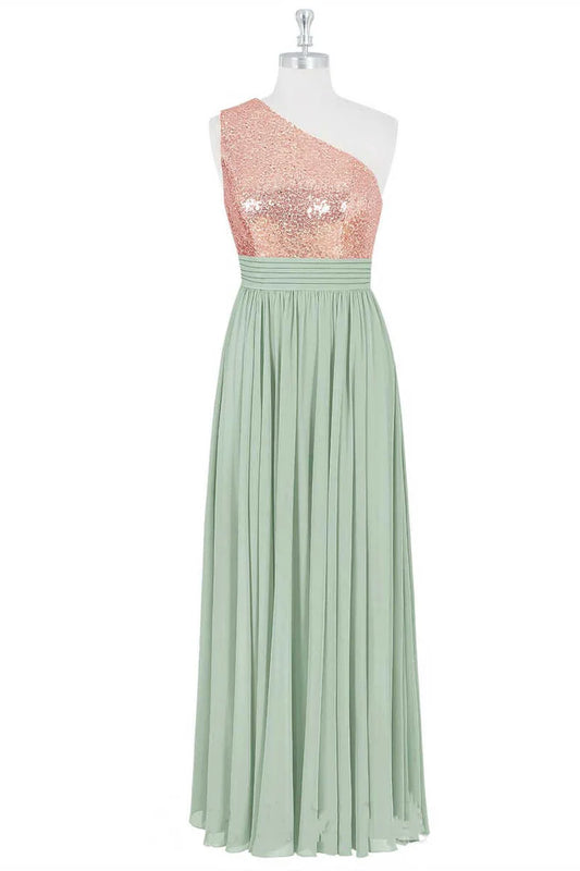 Sequins One-Shoulder Long Bridesmaid Dress