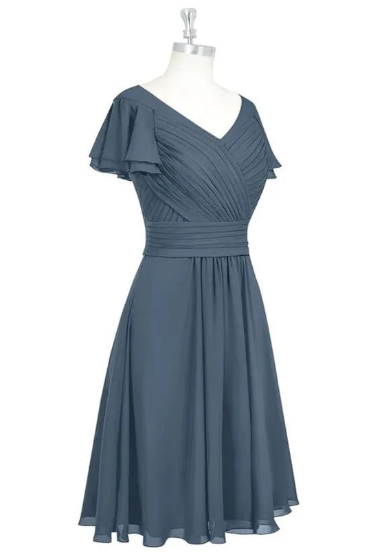 V-Neck Ruffled A-Line Short Bridesmaid Dress