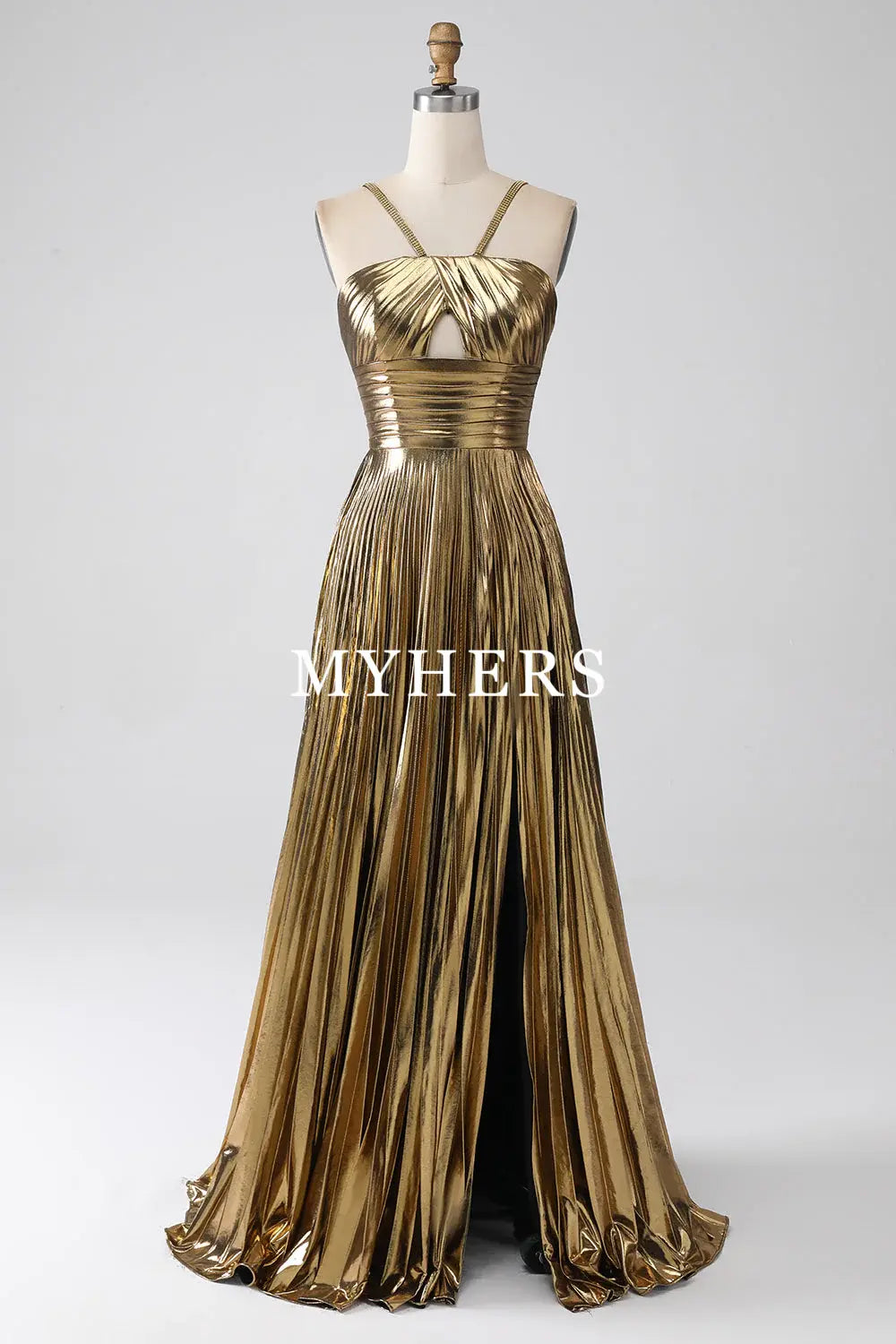 Formal Wear Dresses Charming A-Line Spaghetti Straps Pleated Side Fork Backless Sparkly Prom Dress