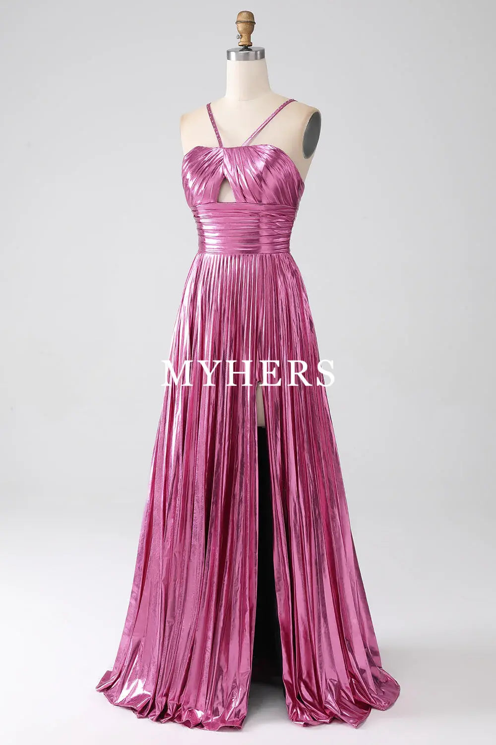 Formal Wear Dresses Charming A-Line Spaghetti Straps Pleated Side Fork Backless Sparkly Prom Dress