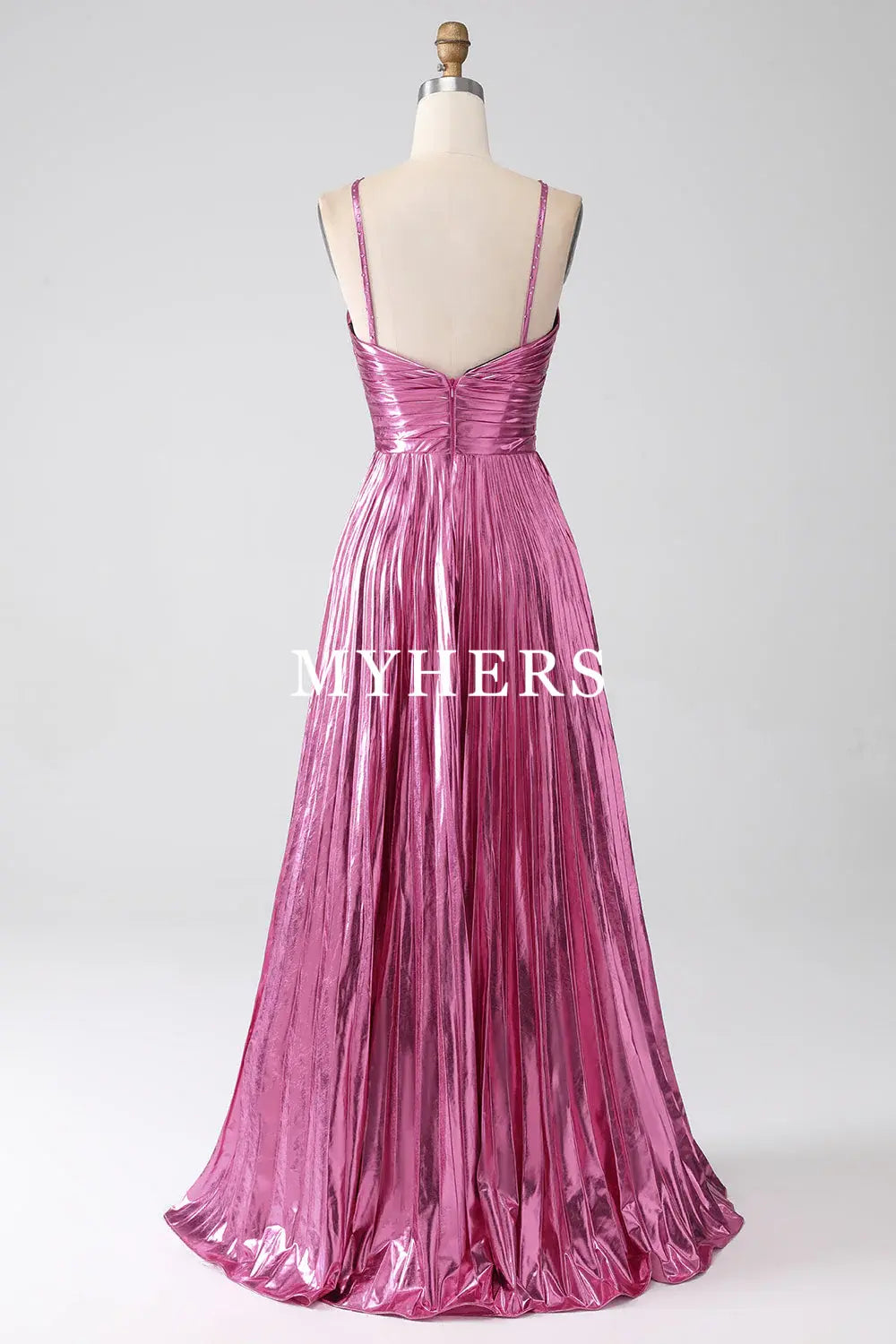 Formal Wear Dresses Charming A-Line Spaghetti Straps Pleated Side Fork Backless Sparkly Prom Dress