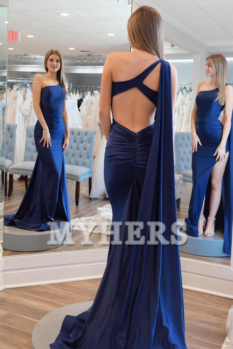 Formal Women's Dresses Wedding Guest Dresses One Shoulder Mermaid Cultivate oneself Backless Satin Long Prom Dresses Elegant Simple Evening Dress