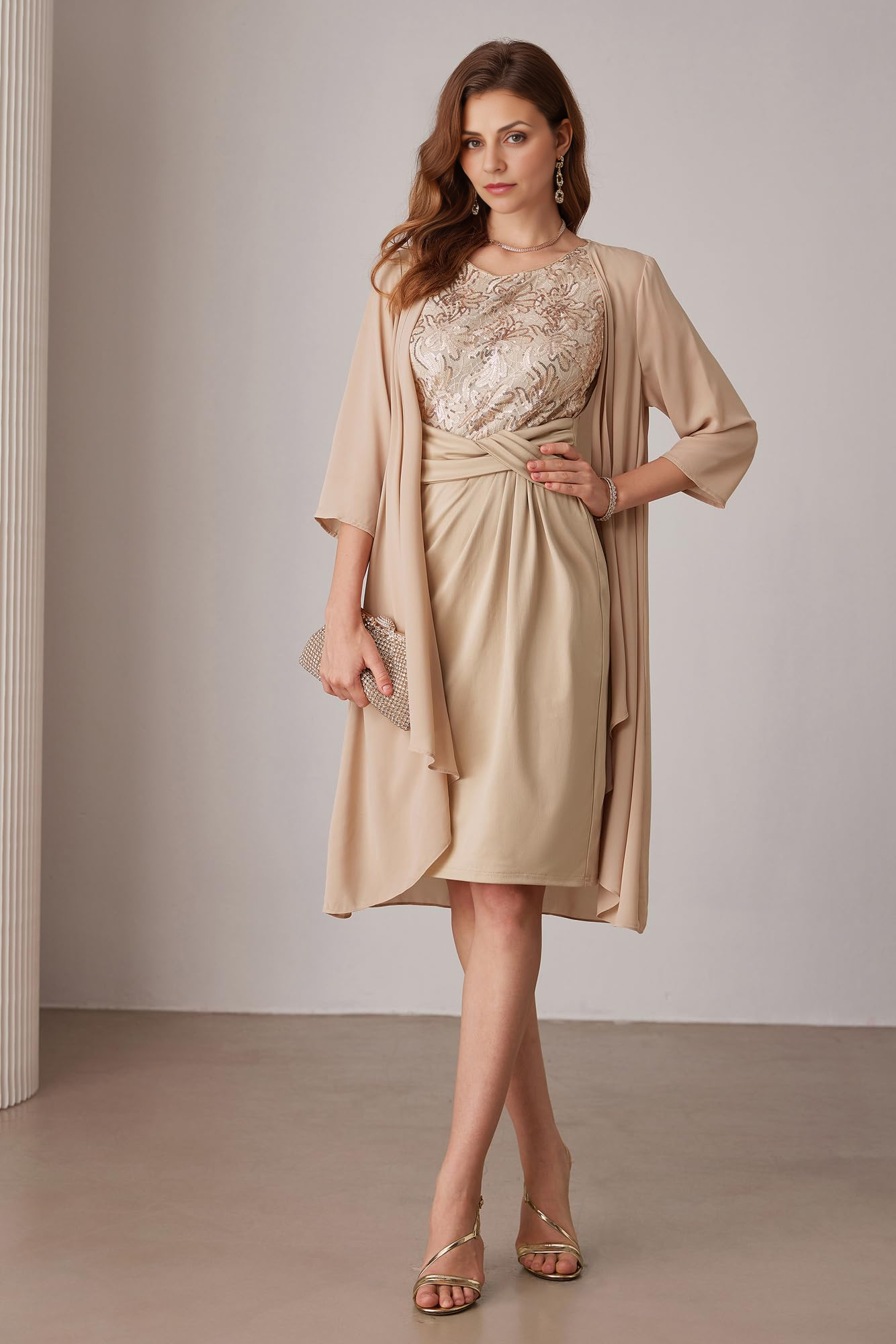 My Hers New Product Mother of The Bride Dress Sequin Dress Two Piece with Jacket Elegant Dresses Wedding Guests Dresses