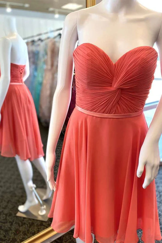 Orange Strapless Off-the-Shoulder Twist-Front Short Bridesmaid Dress