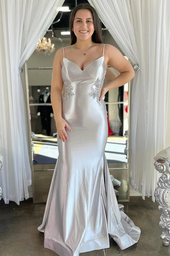 Spaghetti Strap Backless Trumpet Long Gown