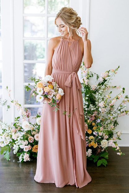 A-Line Pleated Elegant Simple Fashion Long Bridesmaid Dresses Wedding Guests Dresses