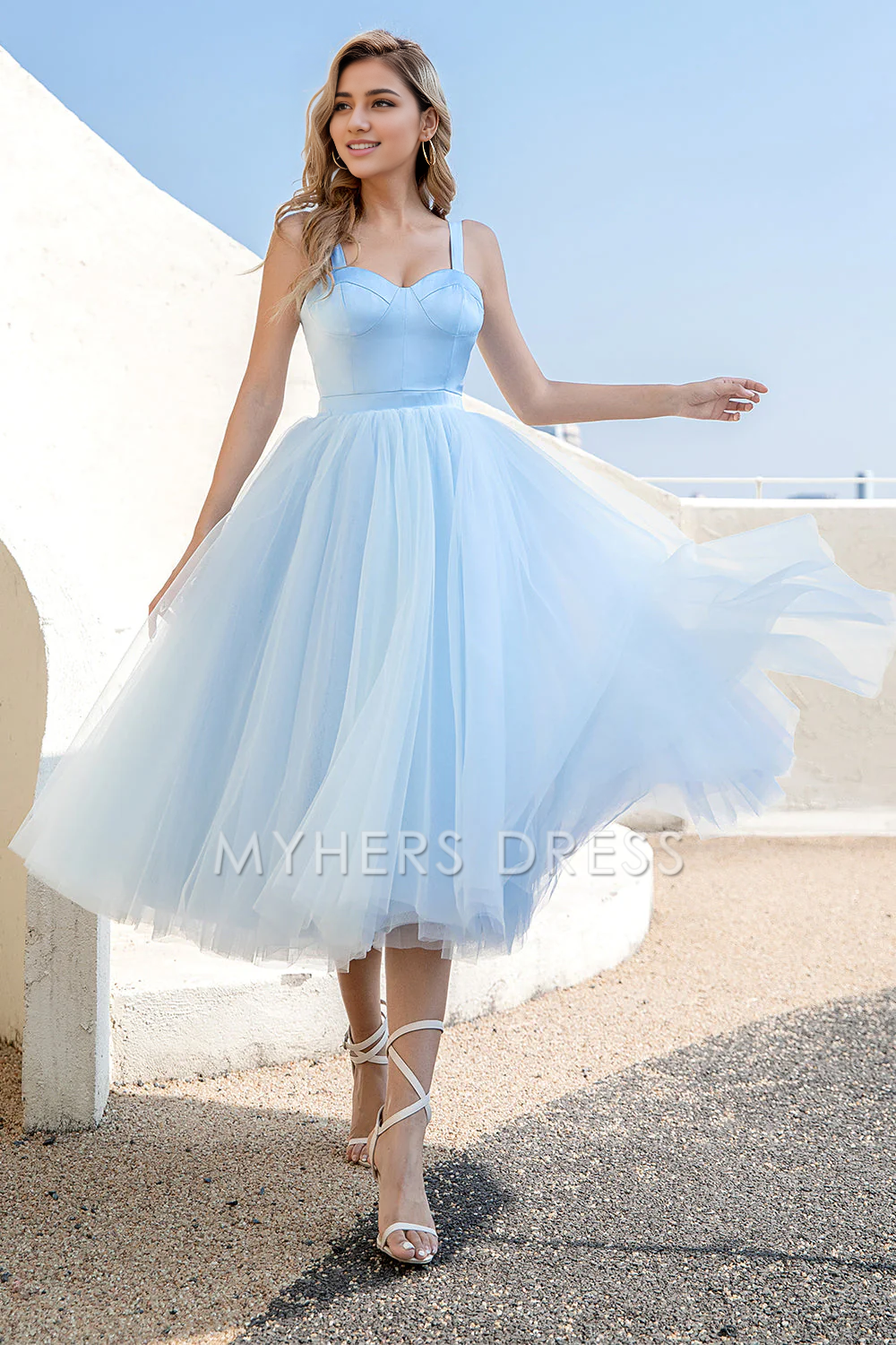 My Hers Ladies Formal Dress Elegant A Line Spaghetti Strap Sweetheart Backless Tulle Cocktail Dress Prom Dress