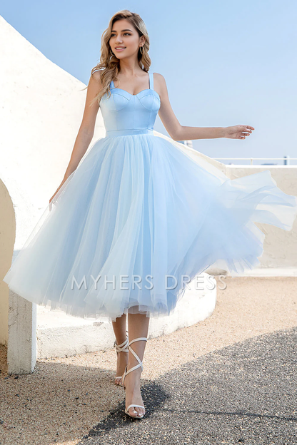 My Hers Ladies Formal Dress Elegant A Line Spaghetti Strap Sweetheart Backless Tulle Cocktail Dress Prom Dress