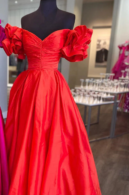 A-Line  Off-the-Shoulder Ruffled Sleeve Prom Gown
