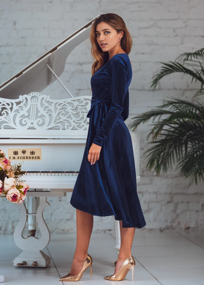 Wrap Dress Velvet Dress Deep V Neck Long Sleeves Adjustable Waist Tie High-Low Hemline Formal Wear Dresses Wedding Guest Dress Evening Dress