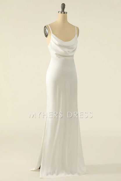 My Hers Ladies Formal Dress Elegant Sheath Spaghetti Strap Backless Simple Prom Dress
