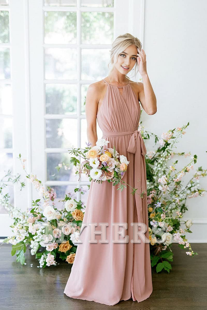 A-Line Pleated Elegant Simple Fashion Long Bridesmaid Dresses Wedding Guests Dresses