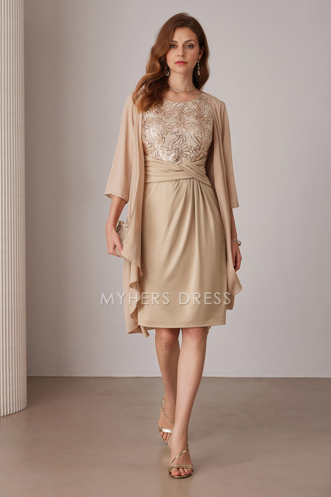 My Hers New Product Mother of The Bride Dress Sequin Dress Two Piece with Jacket Elegant Dresses Wedding Guests Dresses