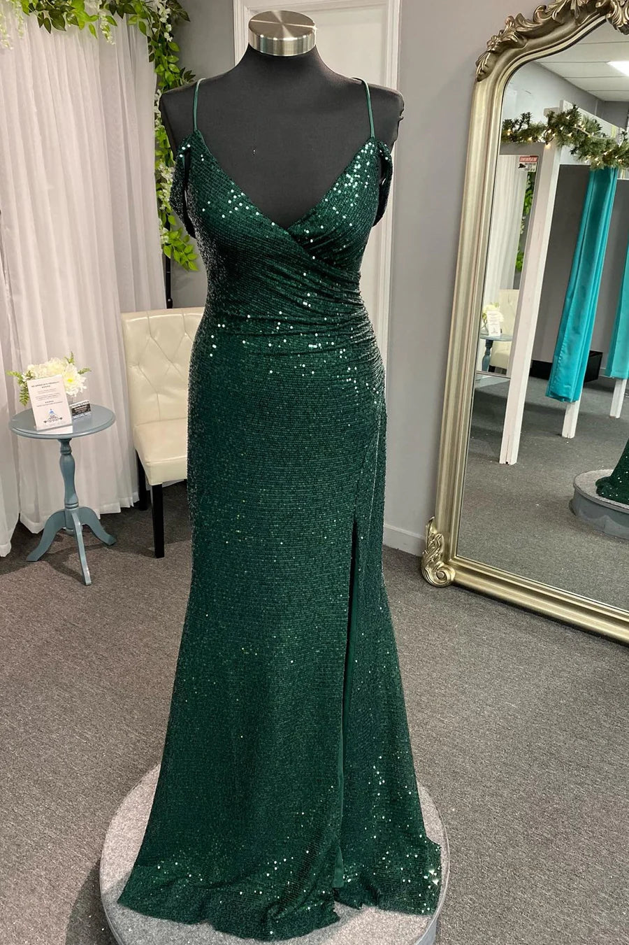 Sequin Surplice Mermaid Long Prom Dress