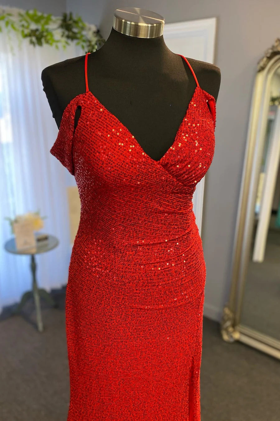 Sequin Surplice Mermaid Long Prom Dress