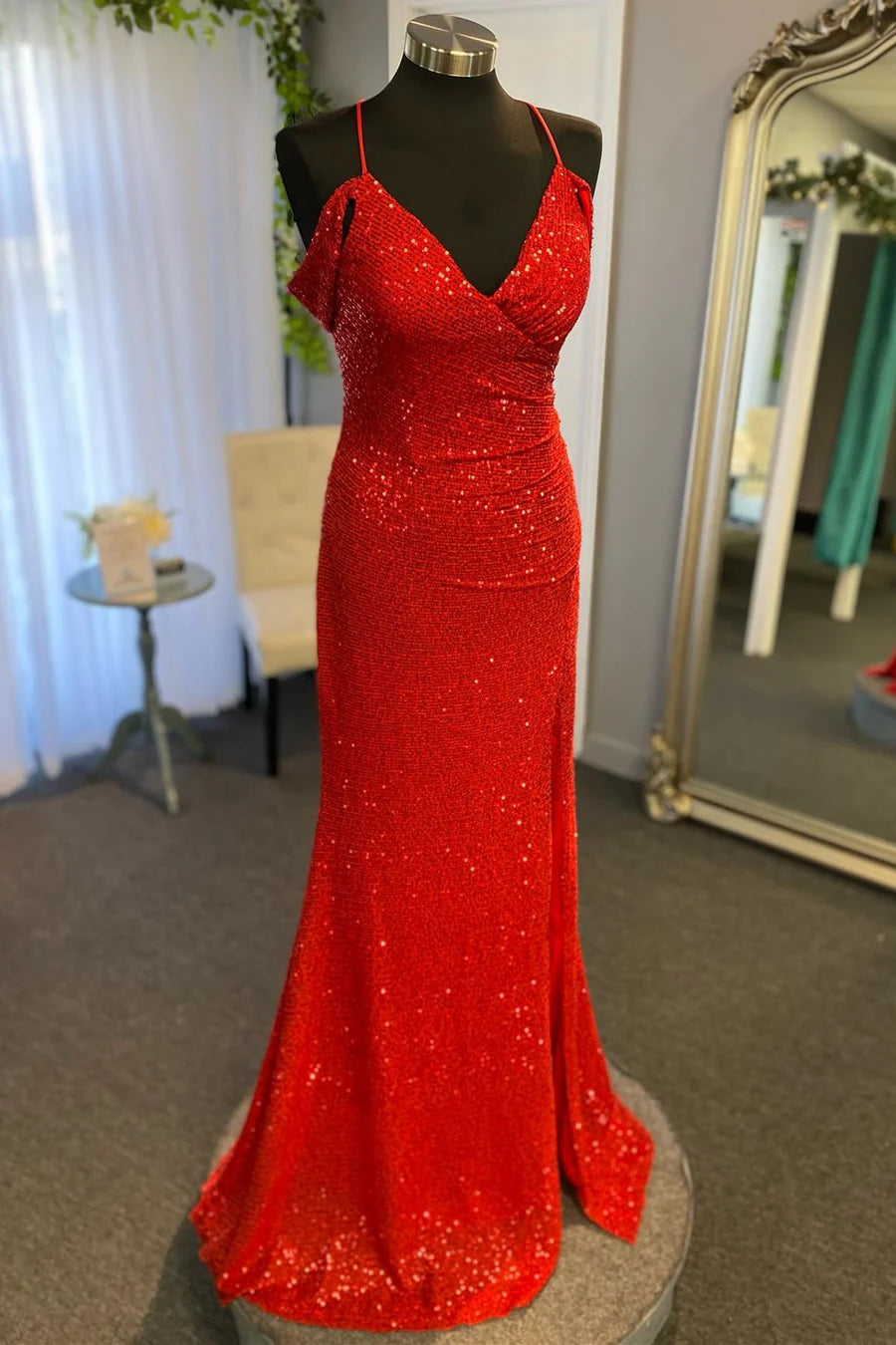 Sequin Surplice Mermaid Long Prom Dress