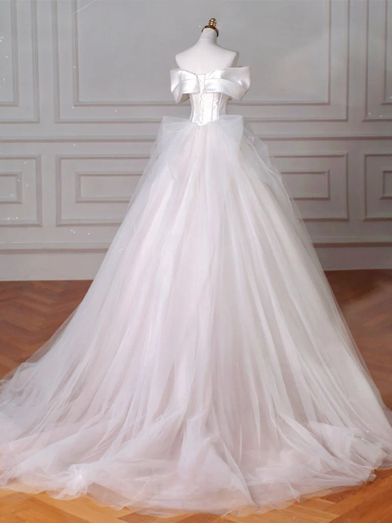 Wedding Dress A-Line Off Shoulder Tulle Long Dress Formal Dress