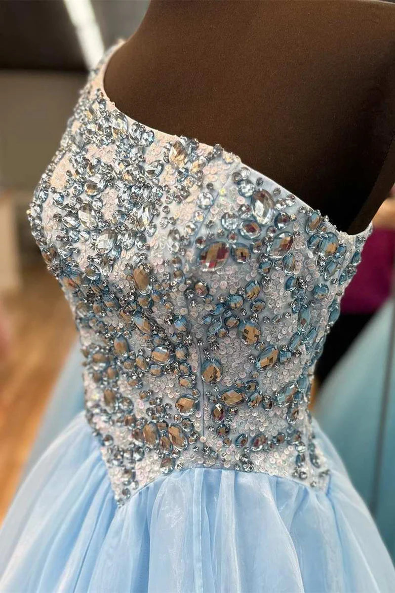 Stunning One-Shoulder Blue A-Line Long Prom Gown