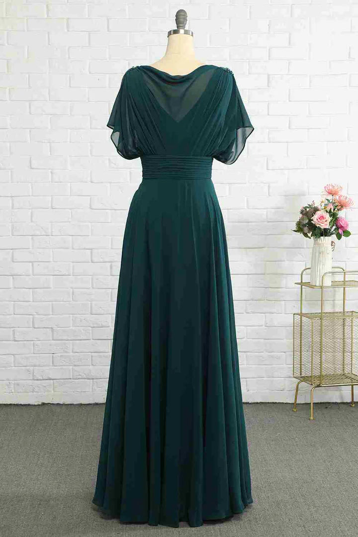 Chiffon Bateau Banded Waist Bridesmaid Dress