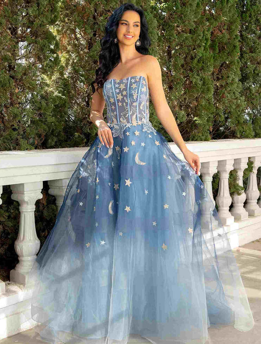 Prom Dresses Luxurious Dress Wedding Party Court Train Sleeveless Strapless Lace with Sequin Appliques