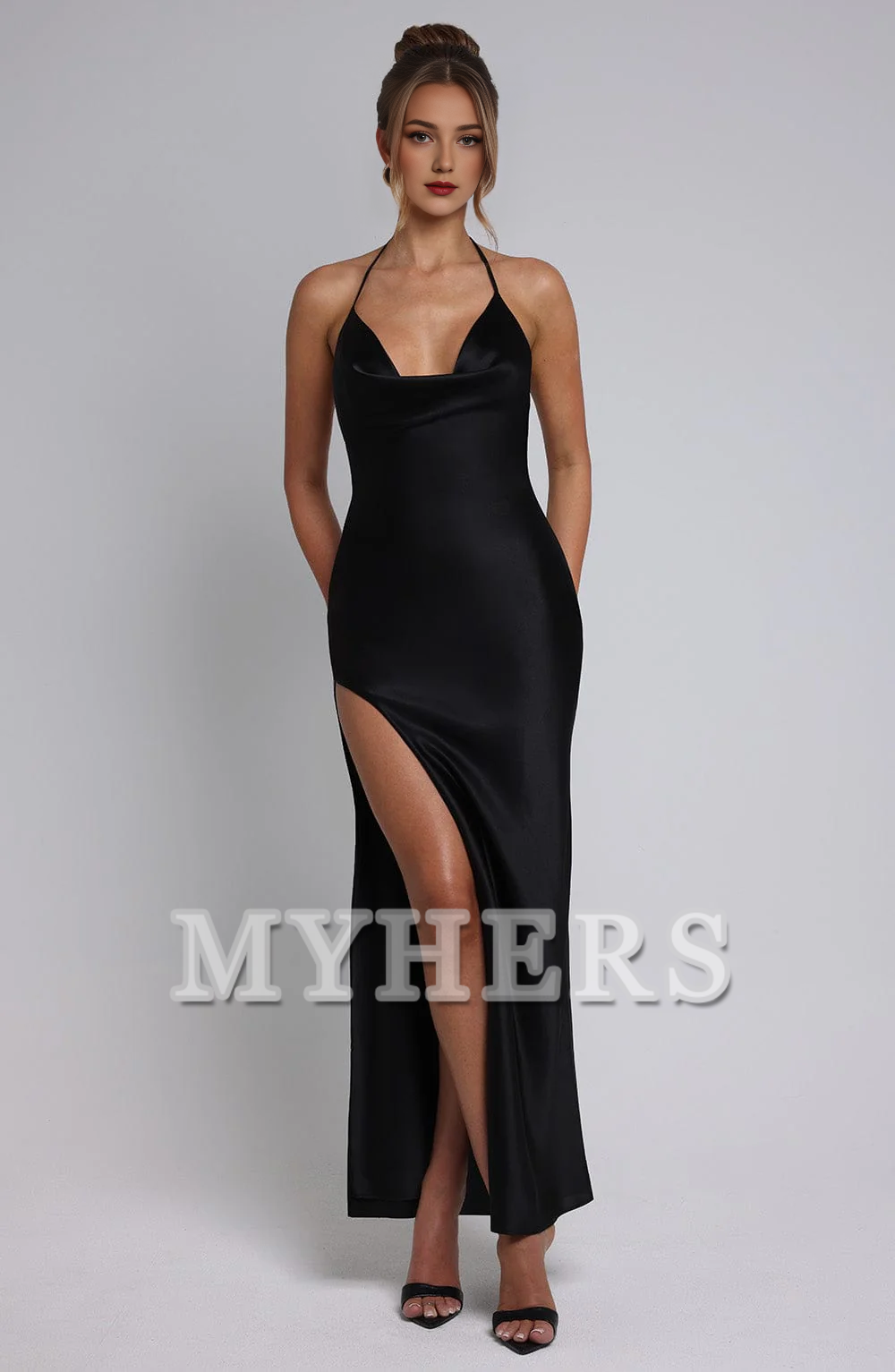 Cowl Neckline Backless Side Fork Sexy Charming Dresses Bridesmaid Dresses Wedding Guests Dresses