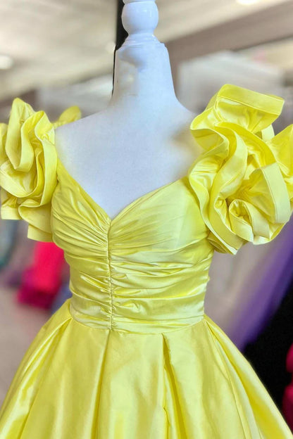 A-Line  Off-the-Shoulder Ruffled Sleeve Prom Gown