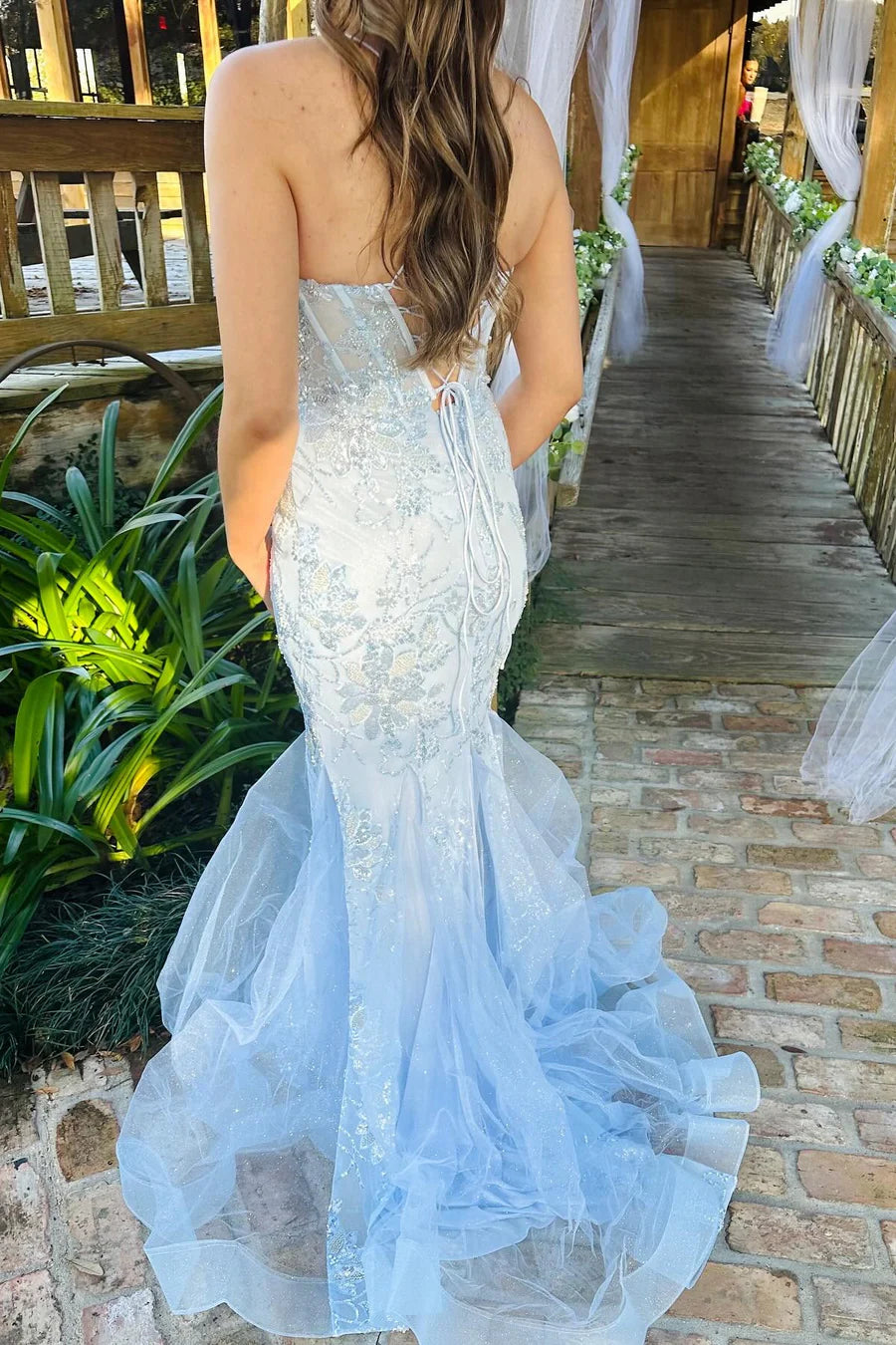 Sequin-Embroidered Trumpet Long Gown