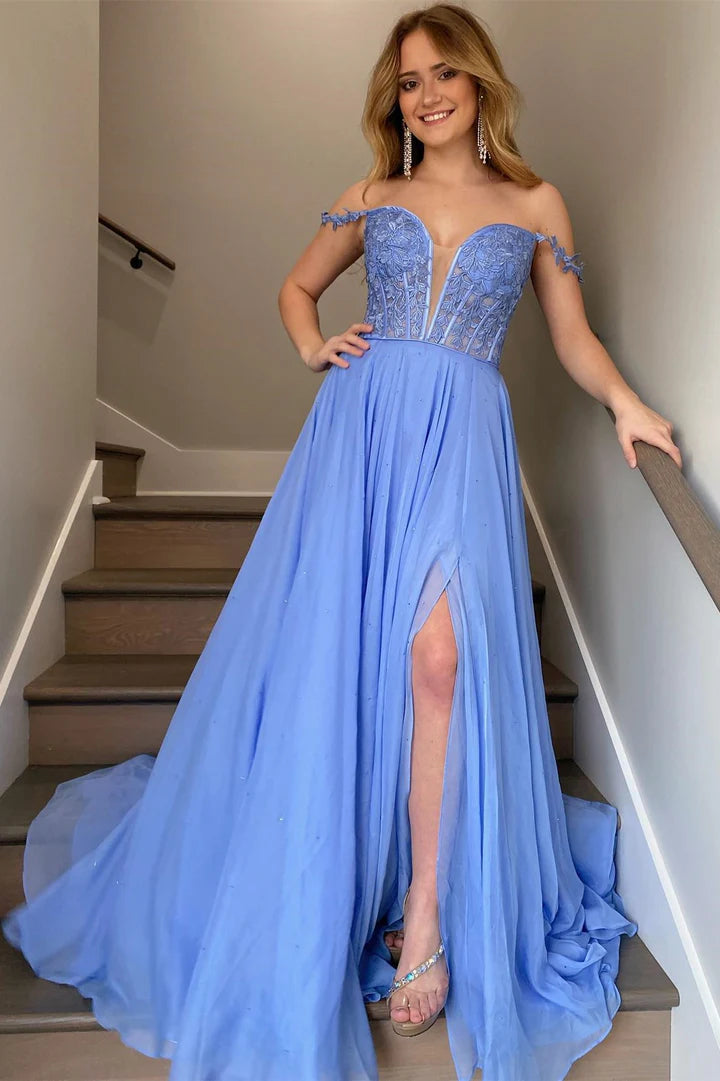 Off-the-Shoulder A-line Princess Prom Gown