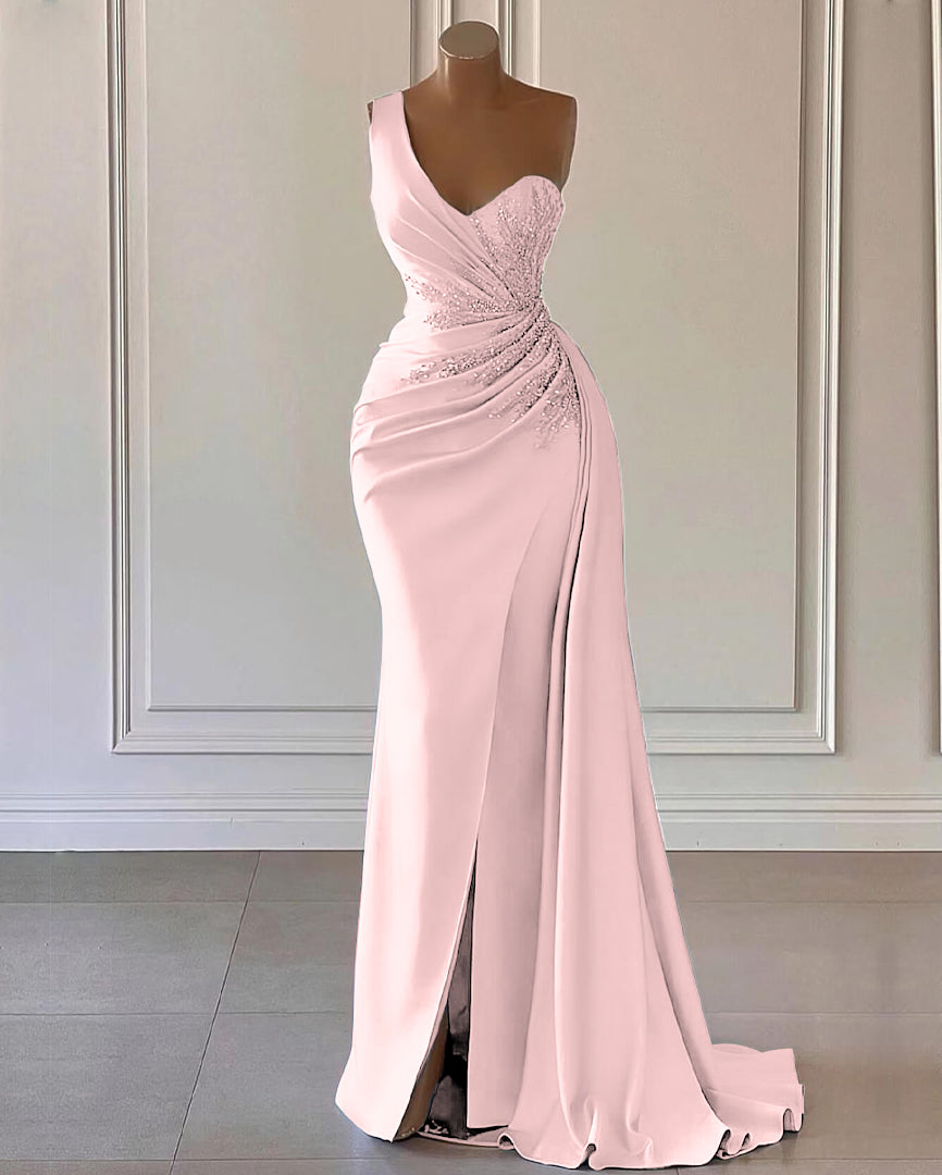 Sheath Sweep/Brush Train Dresses One Shoulder Sequins Long Prom Dress With Split