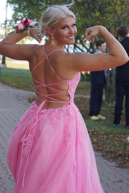 Lace Up Back  A-line Long Formal Dress