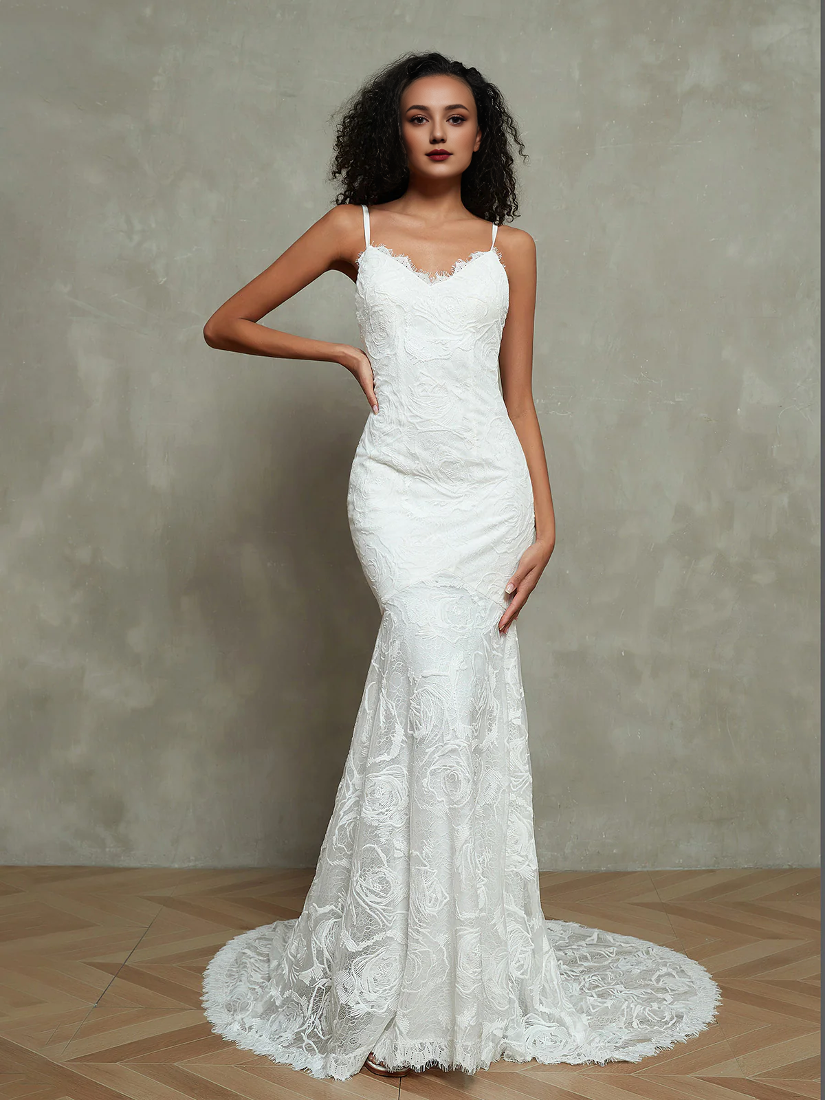 Temperament Lace Spaghetti Straps Mermaid Boho Lace Beach Backless Wedding Dresses