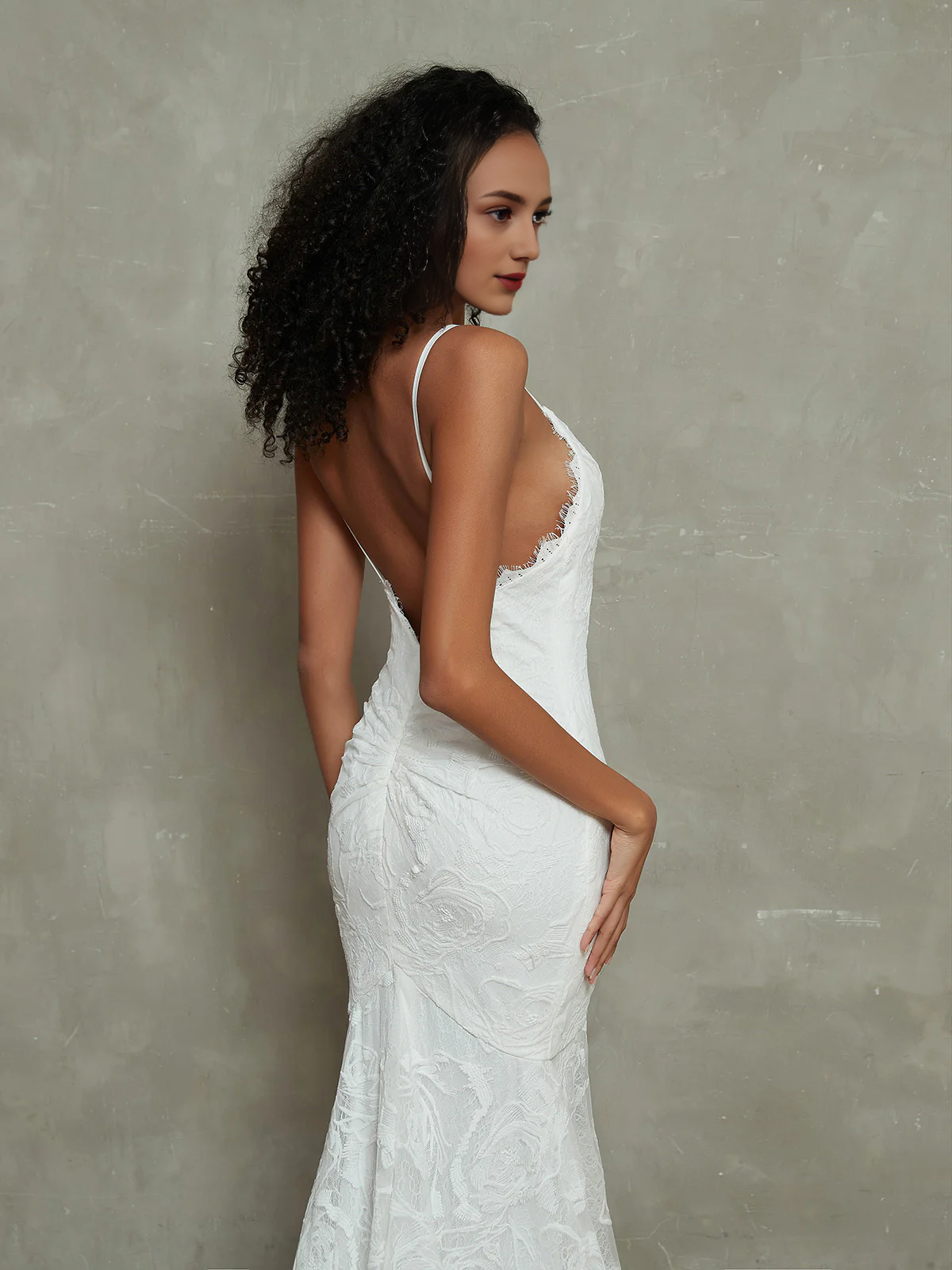 Temperament Lace Spaghetti Straps Mermaid Boho Lace Beach Backless Wedding Dresses