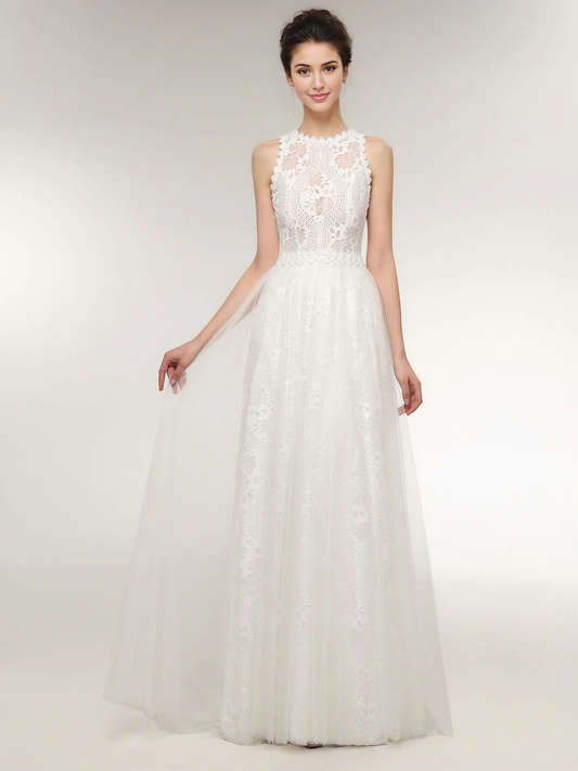 Simple Lace With See Through Bodice Cultivate oneself Sleeveless Elegant Wedding Dress