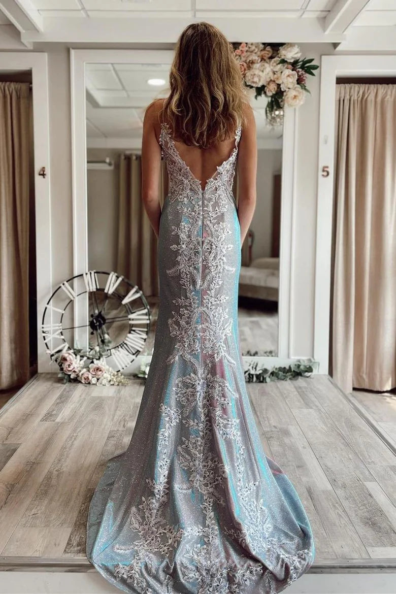 Spaghetti Straps  Mermaid Appliques Formal Gown