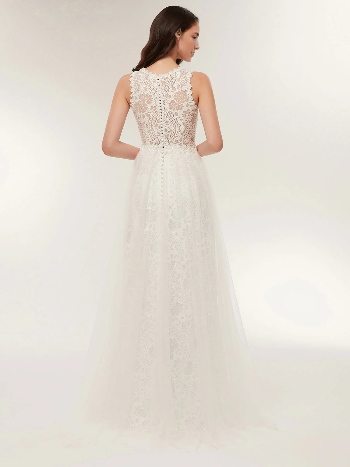 Simple Lace With See Through Bodice Cultivate oneself Sleeveless Elegant Wedding Dress